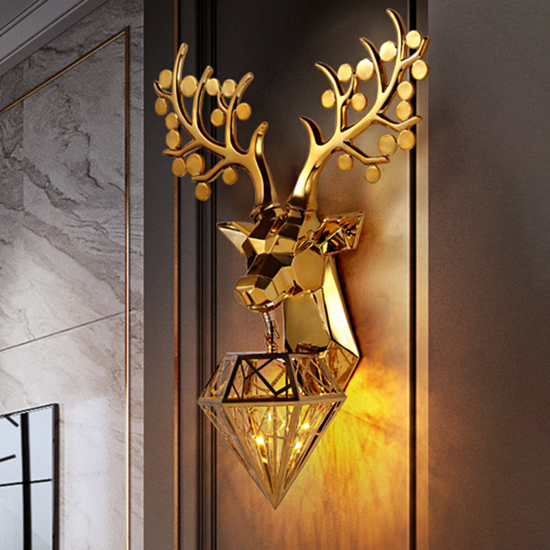 Vivolux | Diamant Käfig/Elongierte Orb Metall Wandlampe Vintage 1-Glühbirne Wohnzimmer Wandbeleuchtung Idee in Schwarz/Silber/Gold