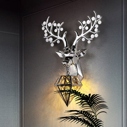 Vivolux | Diamant Käfig/Elongierte Orb Metall Wandlampe Vintage 1-Glühbirne Wohnzimmer Wandbeleuchtung Idee in Schwarz/Silber/Gold