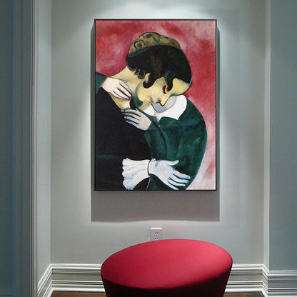 Vivolux | Vintage Liebhaber in Pink Malerei Schwarz Marc Chagall Wandkunst Dekor für Wohnzimmer