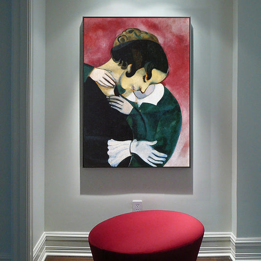 Vivolux | Vintage Liebhaber in Pink Malerei Schwarz Marc Chagall Wandkunst Dekor für Wohnzimmer