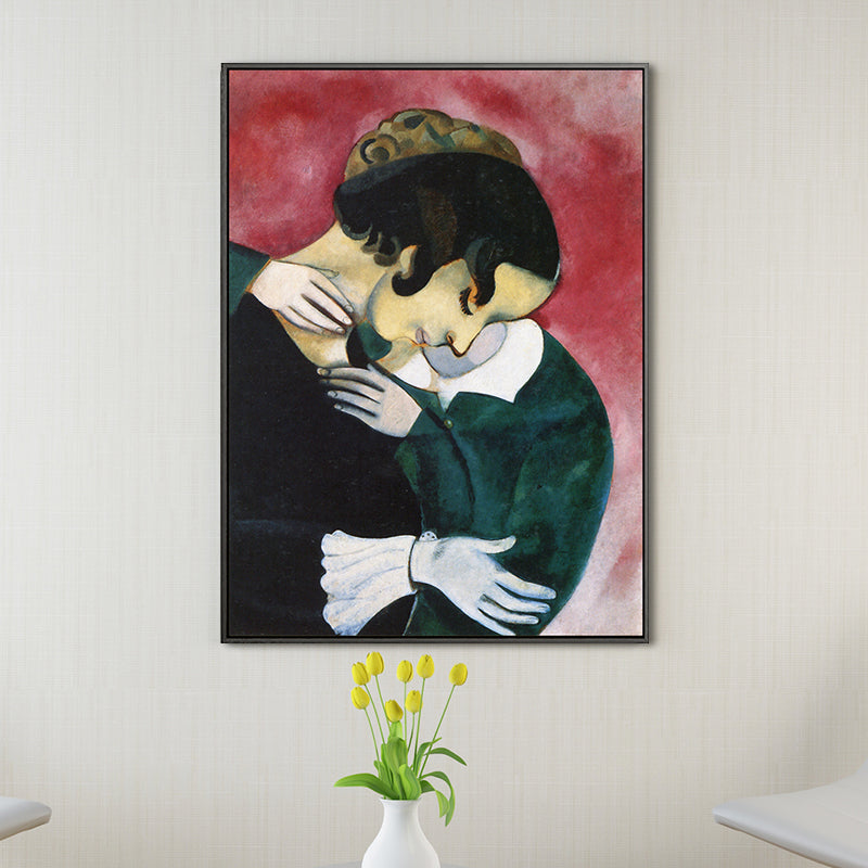 Vivolux | Vintage Liebhaber in Pink Malerei Schwarz Marc Chagall Wandkunst Dekor für Wohnzimmer