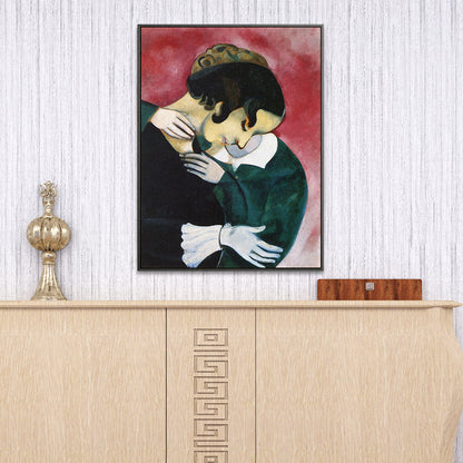 Vivolux | Vintage Liebhaber in Pink Malerei Schwarz Marc Chagall Wandkunst Dekor für Wohnzimmer