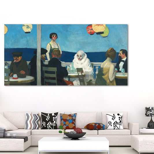 Vivolux | Restaurant's Figure Painting Blue Canvas Wall Art Print Textured, Multiple Sizes