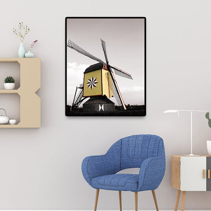 Vivolux | Zeitgenössische Windmühlen-Leinwand Wandkunst Helle Farbe Texturierte Wanddekoration für Schlafzimmer