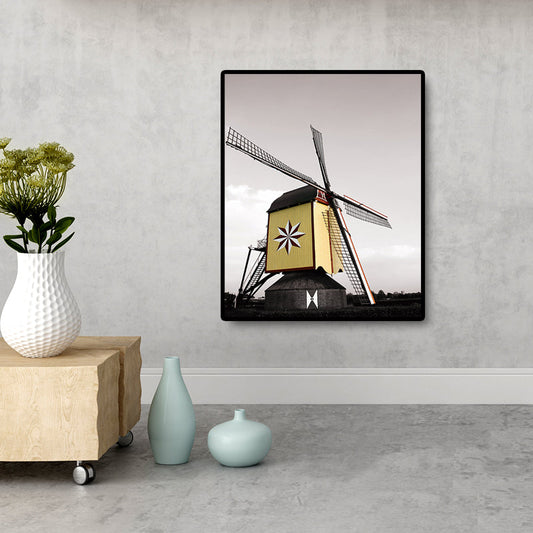 Vivolux | Zeitgenössische Windmühlen-Leinwand Wandkunst Helle Farbe Texturierte Wanddekoration für Schlafzimmer