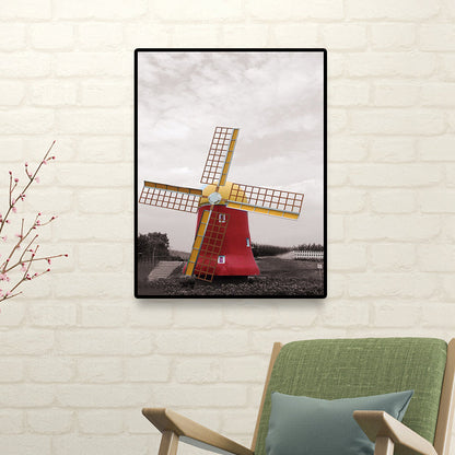 Vivolux | Zeitgenössische Windmühlen-Leinwand Wandkunst Helle Farbe Texturierte Wanddekoration für Schlafzimmer