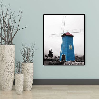 Vivolux | Zeitgenössische Windmühlen-Leinwand Wandkunst Helle Farbe Texturierte Wanddekoration für Schlafzimmer