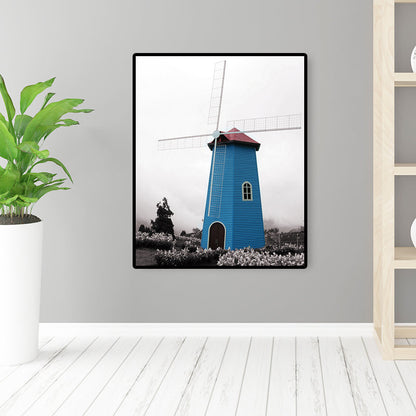 Vivolux | Zeitgenössische Windmühlen-Leinwand Wandkunst Helle Farbe Texturierte Wanddekoration für Schlafzimmer