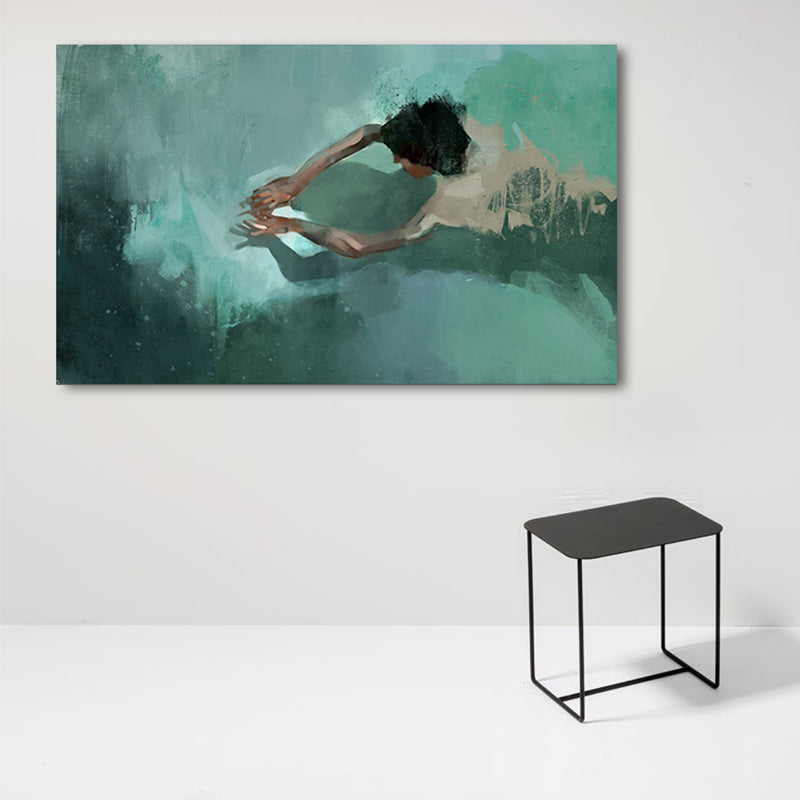 Vivolux | Groene Pool en Zwemmer Canvas Textuur Oppervlak Moderne Woonkamer Wandkunst
