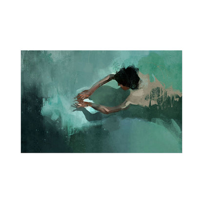 Vivolux | Groene Pool en Zwemmer Canvas Textuur Oppervlak Moderne Woonkamer Wandkunst