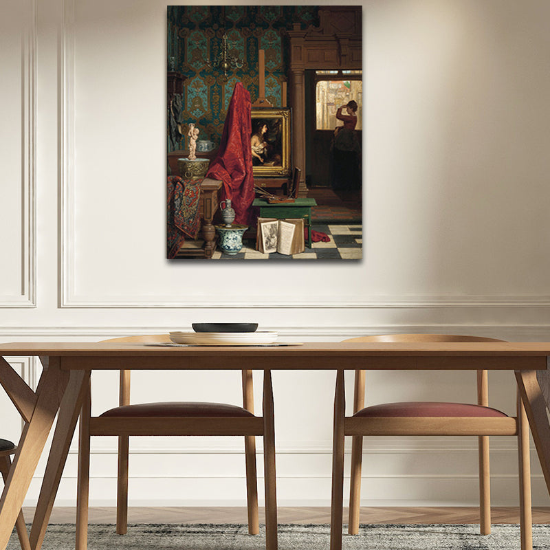 Vivolux | Figurenlesung Porträtmalerei Traditionelle Texturierte Leinwand Wandkunst in Dunkler Farbe