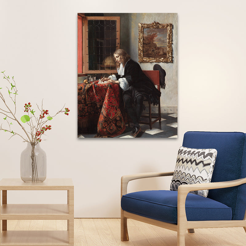 Vivolux | Figurenlesung Porträtmalerei Traditionelle Texturierte Leinwand Wandkunst in Dunkler Farbe