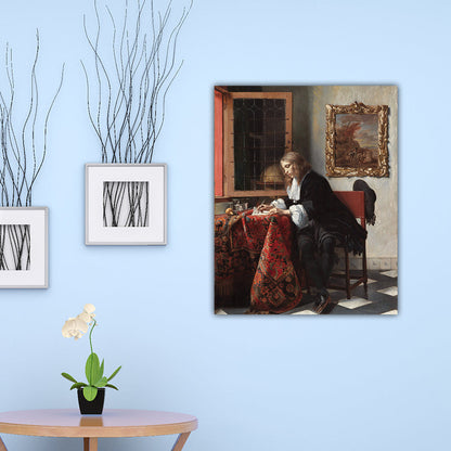 Vivolux | Figurenlesung Porträtmalerei Traditionelle Texturierte Leinwand Wandkunst in Dunkler Farbe