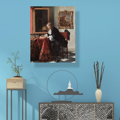 Vivolux | Figurenlesung Porträtmalerei Traditionelle Texturierte Leinwand Wandkunst in Dunkler Farbe