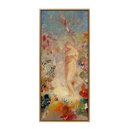 Vivolux | Traditionelle stehende Aktfigur Kunst in orange strukturiertem Wanddekor für das Wohnzimmer