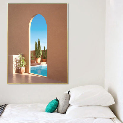 Vivolux | Illustration Gebäude und See Leinwand Kunst Nordic Texturierten Wohnzimmer Wand Dekoration