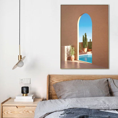 Vivolux | Illustration Gebäude und See Leinwand Kunst Nordic Texturierten Wohnzimmer Wand Dekoration