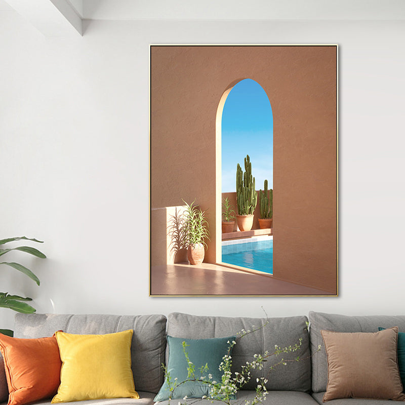 Vivolux | Illustration Gebäude und See Leinwand Kunst Nordic Texturierten Wohnzimmer Wand Dekoration