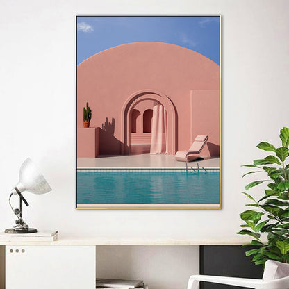 Vivolux | Illustration Gebäude und See Leinwand Kunst Nordic Texturierten Wohnzimmer Wand Dekoration