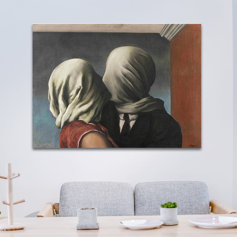 Vivolux | Surrealismus Magritte die Liebenden Leinwand Blau Texturiertes Wandkunstdruck für Wohnzimmer