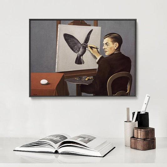Vivolux | Surrealistische Leinwandkunst Braun Rene Magritte Hellsehen Gemälde Wanddekoration für Zuhause