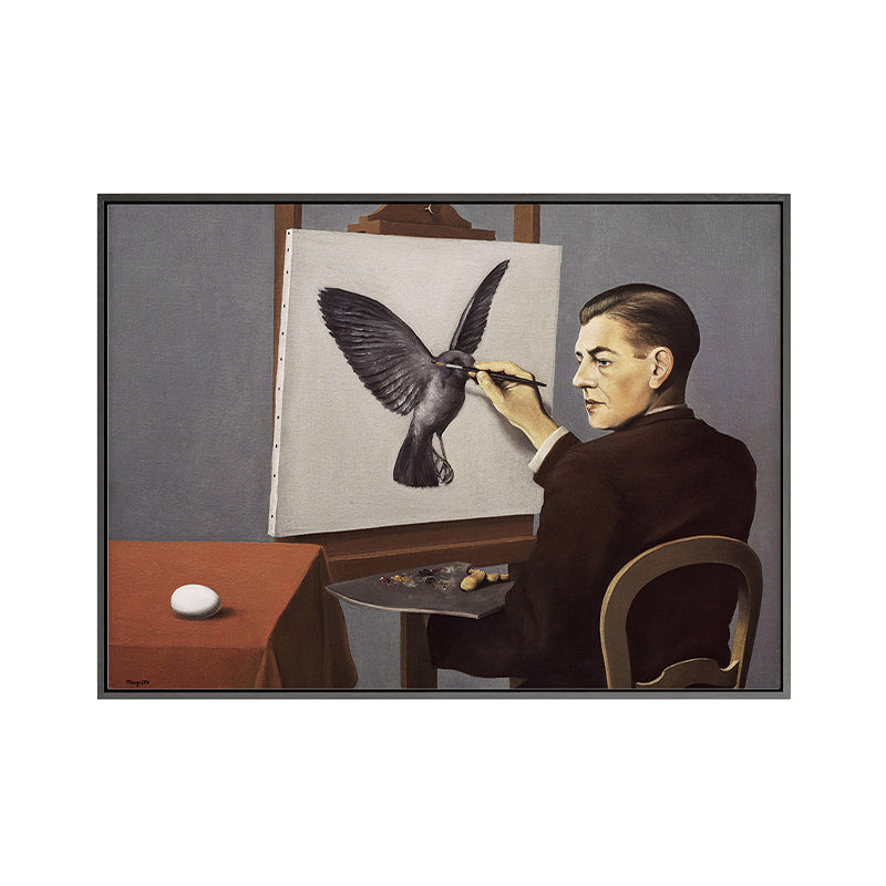 Vivolux | Surrealistische Leinwandkunst Braun Rene Magritte Hellsehen Gemälde Wanddekoration für Zuhause