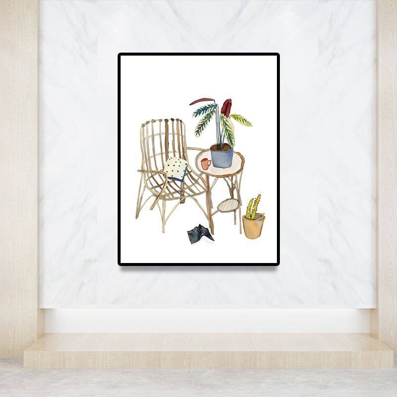 Vivolux | Braun Rattanstuhl Malerei Freizeit Moderne Dekorative Leinwand Wandkunst für Gästezimmer