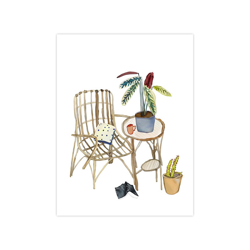 Vivolux | Braun Rattanstuhl Malerei Freizeit Moderne Dekorative Leinwand Wandkunst für Gästezimmer