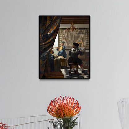 Vivolux | Retro-Stil-Leinwanddruck Braun Jan Vermeer die Kunst des Malens Wanddekoration für das Schlafzimmer
