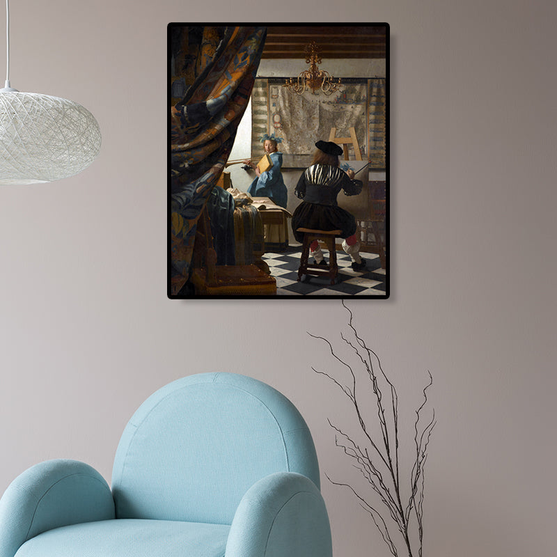 Vivolux | Retro-Stil-Leinwanddruck Braun Jan Vermeer die Kunst des Malens Wanddekoration für das Schlafzimmer
