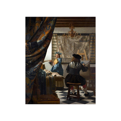 Vivolux | Retro-Stil-Leinwanddruck Braun Jan Vermeer die Kunst des Malens Wanddekoration für das Schlafzimmer