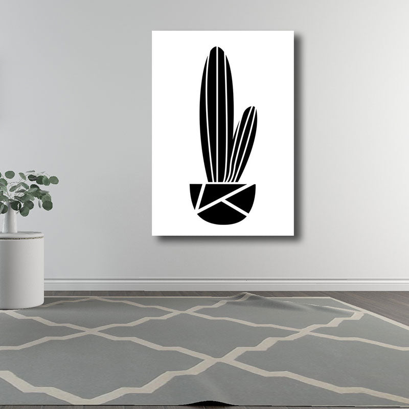 Vivolux | Topf-Kaktus-Gemälde Wohnkultur Nordische Leinwand für Wohnzimmer Wandkunst in Schwarz