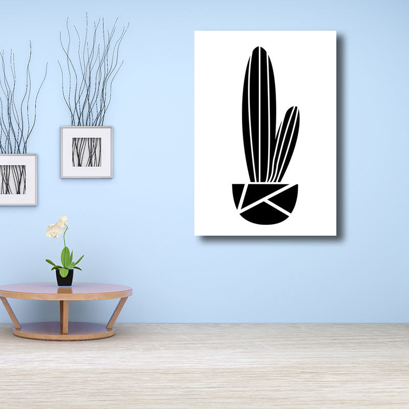 Vivolux | Topf-Kaktus-Gemälde Wohnkultur Nordische Leinwand für Wohnzimmer Wandkunst in Schwarz