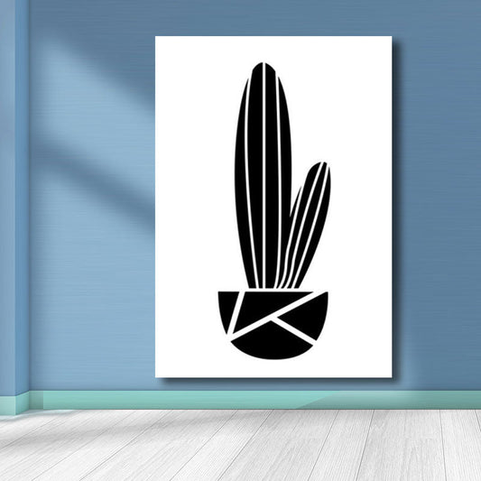 Vivolux | Topf-Kaktus-Gemälde Wohnkultur Nordische Leinwand für Wohnzimmer Wandkunst in Schwarz