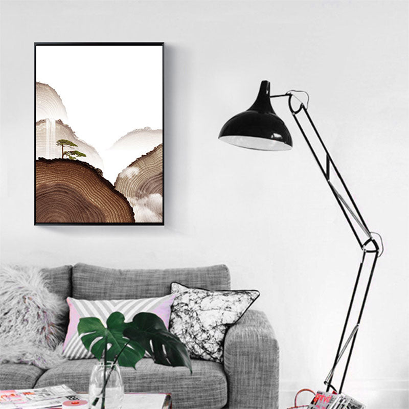 Vivolux | Leinwand Brauner Kunstdruck Asiatischer Kieferbaum und Holzberg Wanddekoration für Gästezimmer