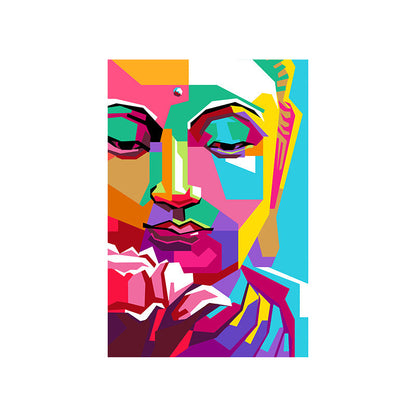 Vivolux | Buddha Wandkunst Dekor Mid-Century Dekorativ für Wohnzimmer Eingewickelte Leinwand in Mehrfarben