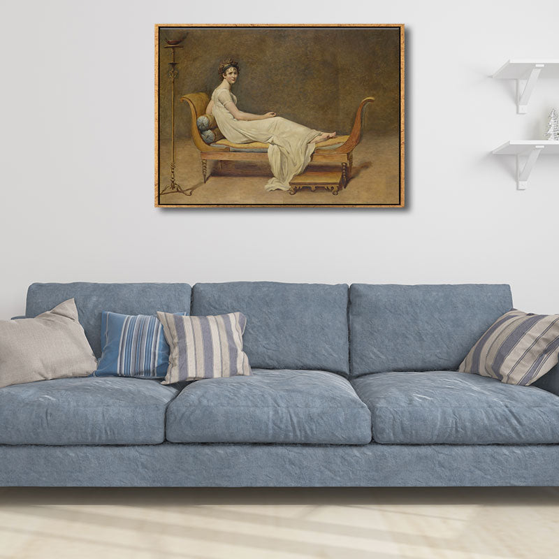 Vivolux | Gemälde von Madame Recamier Leinwand Wandkunst für das Wohnzimmer, Gelb und Weiß, Textur