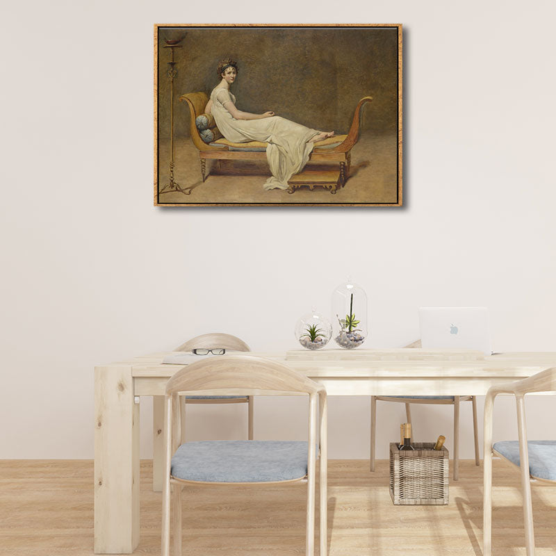 Vivolux | Gemälde von Madame Recamier Leinwand Wandkunst für das Wohnzimmer, Gelb und Weiß, Textur