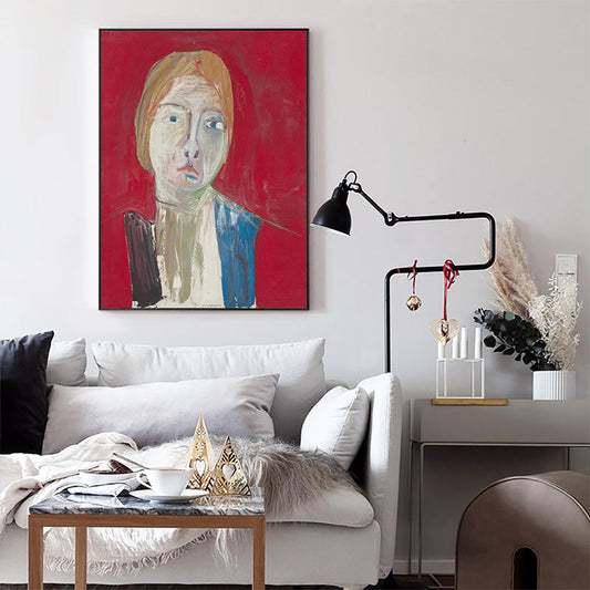 Vivolux | Ölmalerei Skandinavischer Stil Kunst Mädchen Frontansicht in Rot, Mehrere Größenoptionen