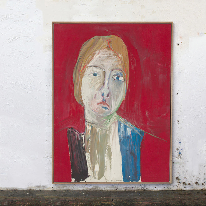 Vivolux | Ölmalerei Skandinavischer Stil Kunst Mädchen Frontansicht in Rot, Mehrere Größenoptionen