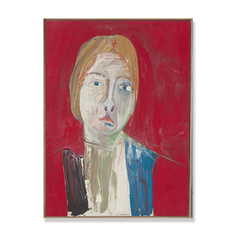 Vivolux | Ölmalerei Skandinavischer Stil Kunst Mädchen Frontansicht in Rot, Mehrere Größenoptionen