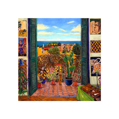 Vivolux | Henri Matisse Balkon Bonsai Leinwand Kunst Vintage Texturiertes Gemälde in Braun und Blau