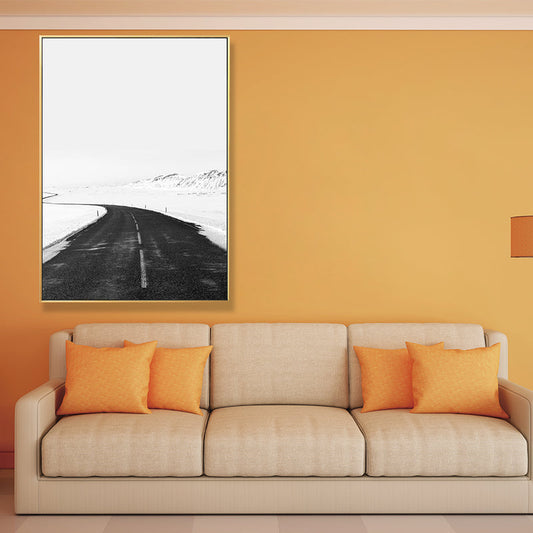 Vivolux | Zwarte Weg in Sneeuw Wanddecoratie Minimale voor Tekenruimte Gewikkelde Canvas
