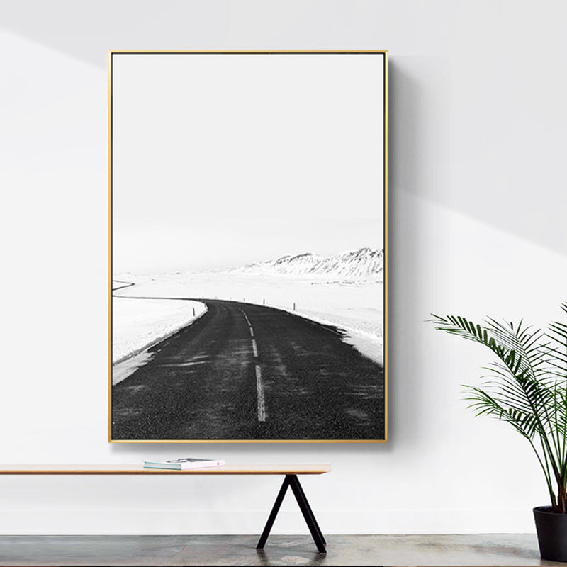 Vivolux | Zwarte Weg in Sneeuw Wanddecoratie Minimale voor Tekenruimte Gewikkelde Canvas