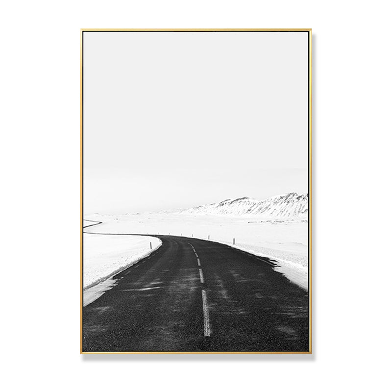 Vivolux | Zwarte Weg in Sneeuw Wanddecoratie Minimale voor Tekenruimte Gewikkelde Canvas