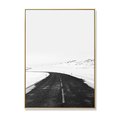 Vivolux | Zwarte Weg in Sneeuw Wanddecoratie Minimale voor Tekenruimte Gewikkelde Canvas