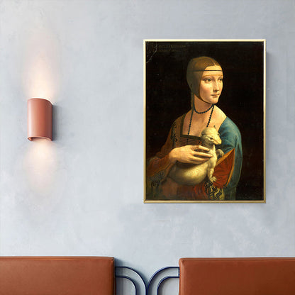 Vivolux | Frauen und Schneemarder Gemälde im braunen Vintage-Stil Wanddekoration für das Esszimmer