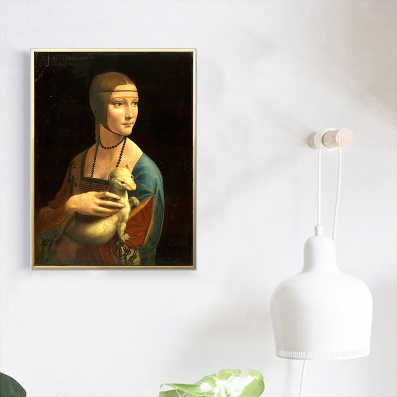 Vivolux | Frauen und Schneemarder Gemälde im braunen Vintage-Stil Wanddekoration für das Esszimmer