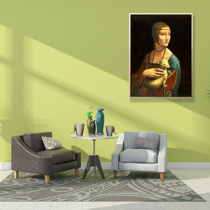 Vivolux | Frauen und Schneemarder Gemälde im braunen Vintage-Stil Wanddekoration für das Esszimmer