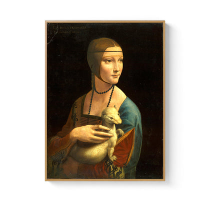 Vivolux | Frauen und Schneemarder Gemälde im braunen Vintage-Stil Wanddekoration für das Esszimmer